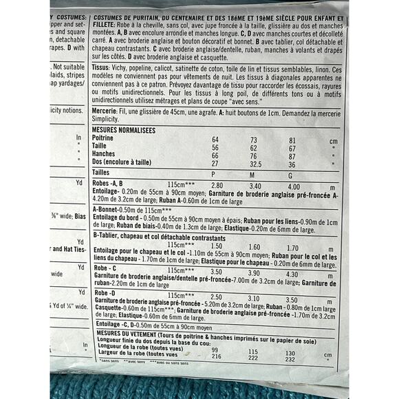 Simplicity 5042 pattern Girls Puritan centennial 18th 19th century dress S M L - Picture 6 of 6